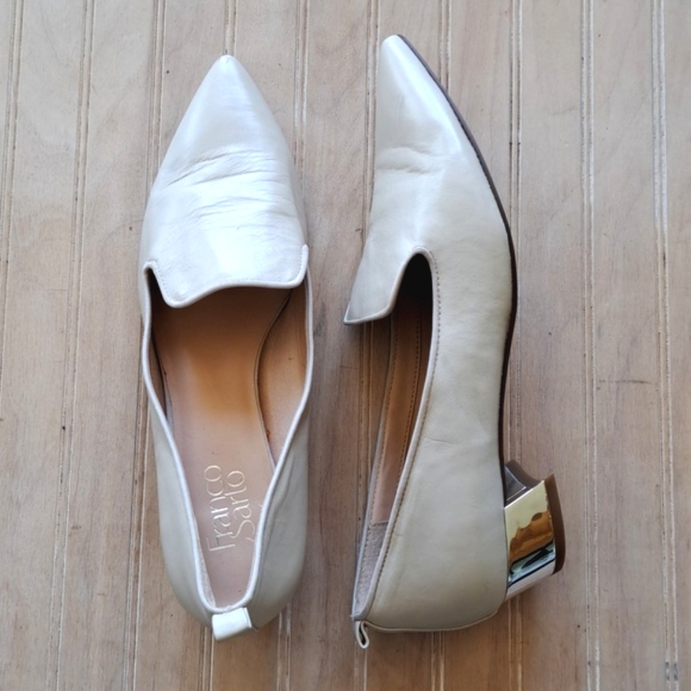 Franco Sarto Vianna Slip On Crom Heel Pointy Toe Boone Leather Dress Short Heels